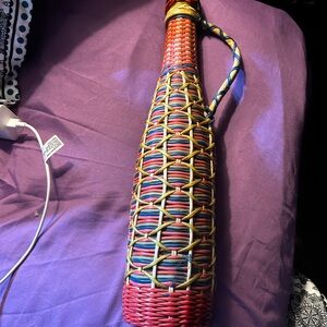 Vintage 1960s BOHO CHIC Scoubidou WOVEN Wrapped  Wine BOTTLE Decanter